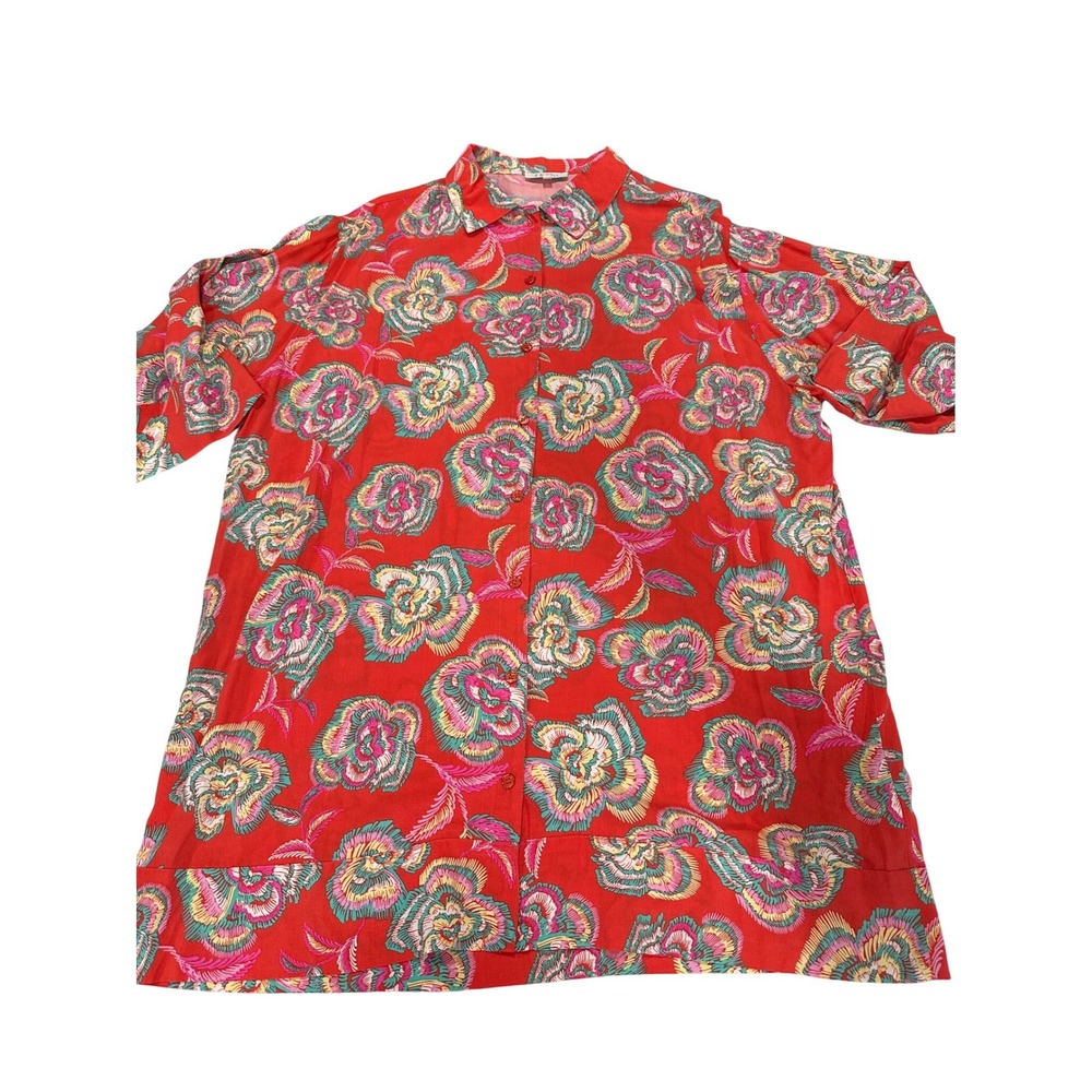 Z Supply Top Blouse Red Floral Button Down Medium Womens